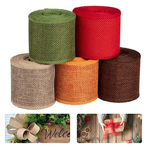 Ruban de lin, Large Tissu Toile Ruban de Cordon de Jute pour Emballage Cadeau Arbre de Noël Décoratif(5 rouleaux)