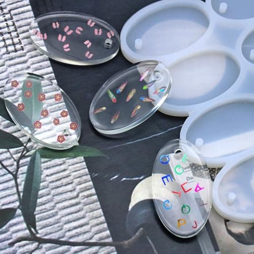 SENHAI Lot de 4 moules en résine pour décorations de Noël, moules en silicone avec trous de suspension pour pendentif d'arbre de Noël, porte-clés rond en silicone avec percé, moule en résine