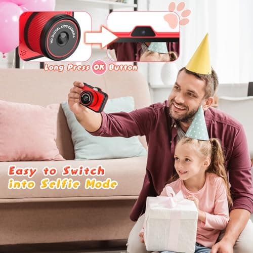 Appareil Photo Enfant, Ushining 3,5 Pouces Grand Écran 1080P Appareil Photo Numérique Enfant avec Objectif Zoom Rotatif à 360° Flash LED Carte de 32 Go, Caméra Vidéo Cadeau pour Enfants 3 à 12 Ans