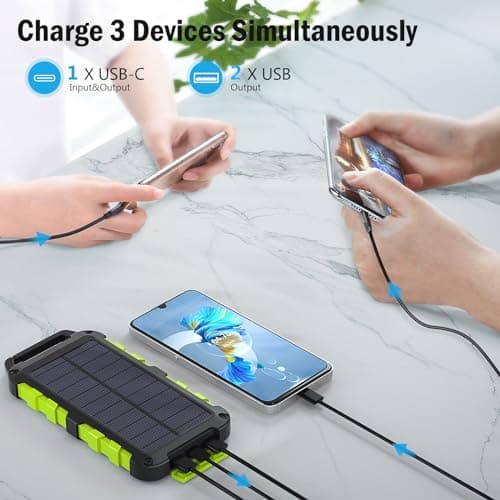 Chargeur Solaire 26800mAh Batterie Externe Solaire Portable Batterie avec 2 Ports USB et Une Entrée USB-C Charge Rapide Batterie Externe Imperméable pour Téléphone Ordinateur Camping Power Bank
