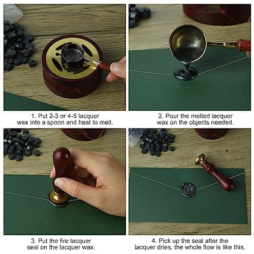 ASTARON 300 perles de cire pour cachet de cire, kit de cire octogonale avec 1 cuillère pour faire fondre la cire pour les invitations, les enveloppes, les paquets de vin et les emballages cadeaux