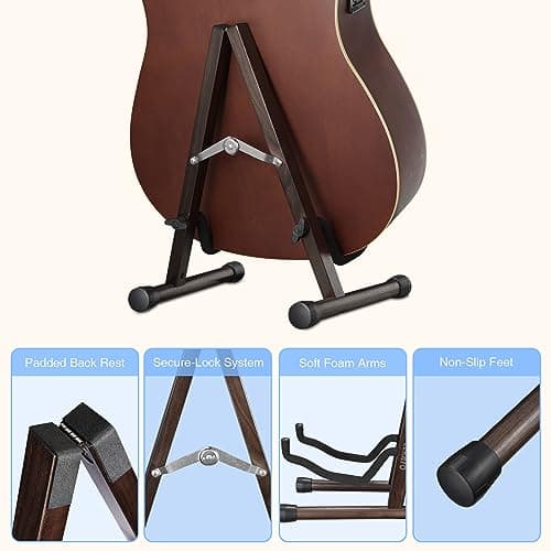 LEKATO Support de guitare électrique avec cadre en A - En bois avec rembourrage en mousse - Pour guitares électriques/acoustiques, basses, banjos, ukulélés, noyer noir