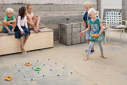 Buitenspeel BS Toys -GA263 -Morphion - Jeux à Lancer pour L' extérieur - Pour Anniversaire D'enfant - Sacs à Lancer Remplis de Sable - 4 Bâtons en Bois - Cadre en Coton -Vert & Orange -70 x 70 cm
