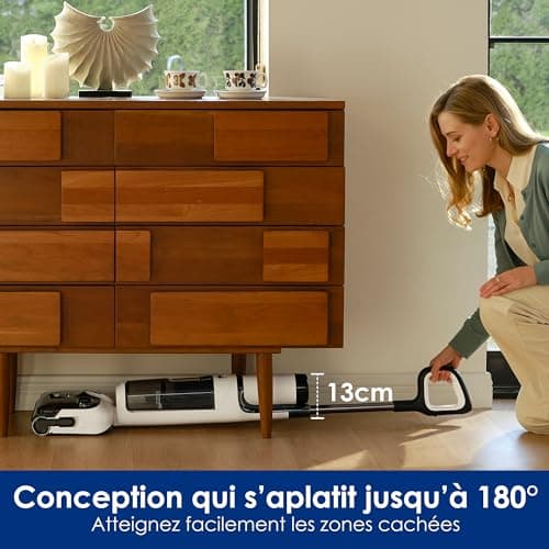 Tineco Floor One Stretch S6 Aspirateur Eau et Poussière Laveur de Sols, Conception Plate à 180°, Hauteur compacte de 13 cm, Auto-Nettoyage Flashdry à 70°C en 5 Min, Nettoyage des Bords sur Trois Faces
