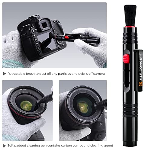 K&F Concept Kit de Nettoyage 10 en 1 (Pinceau de Nettoyage + Chiffon Microfibre + Poire pour Photo) pour Objectif de Caméra Reflex...