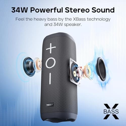 TRIBIT StormBox 2 Haut-parleur Bluetooth avec 34W 360° Son Surround, Technologie XBass, 24H d'autonomie, Étanchéité IPX7, Bluetooth 5.3, Association TWS Haut-parleur portable sans fil pour l'extérieur