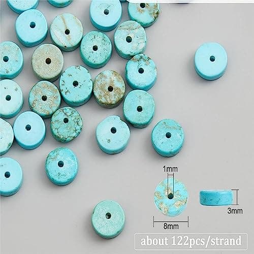 SUNNYCLUE 1Boîte 122Pcs Gemstone Perles Heishi Perles Naturelles Perles Rondes Plates 8mm Disque Perlé Stone Perles Entretoises Lâches pour la Fabrication de Bijoux Kit de Perles Turquoise Couler