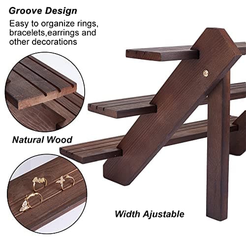 nbeads Présentoir de Boucles D'Oreilles à 3 Niveau, Présentoir de Carte de Bijoux au Détail en Bois Détachable avec Rainure pour la Collection D'Affichage Stockage Bijoux D'Artisanat, 39x31x25.7 cm