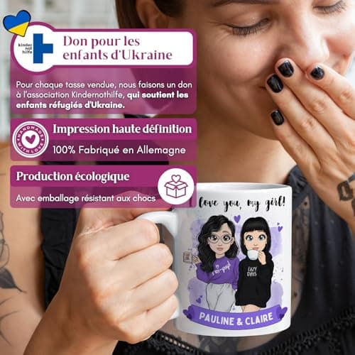 Cupdarling® Tasse Personnalisable Meilleure Amie - 2 Amies - Idee Cadeau Femme Anniversaire Original - Cadeau Pour Une Amie - Mug Personnalisé Amies - 330 mL Céramique