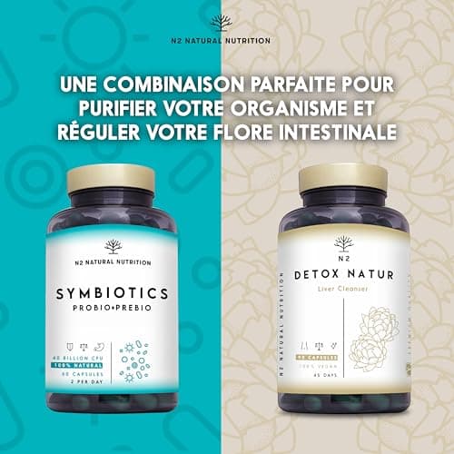 Probiotique Flore Intestinale avec inuline pour une efficacité maximale. Ferments Lactiques. Lactobacillus rhamnosus. 40 Milliards de Bactéries UFC/jour. 6 souches. 60 Capsules. N2 Natural Nutrition