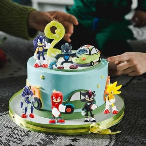 BESTZY Sonic Gateau Décorations, 6 Pièce Sonic Mini Figurines Ensemble, Fête Cake Topper Cartoon Modèle Gâteau Décoration DIY Cake Topper Kit pour Enfant Anniversaire Thème Fête Fournitures