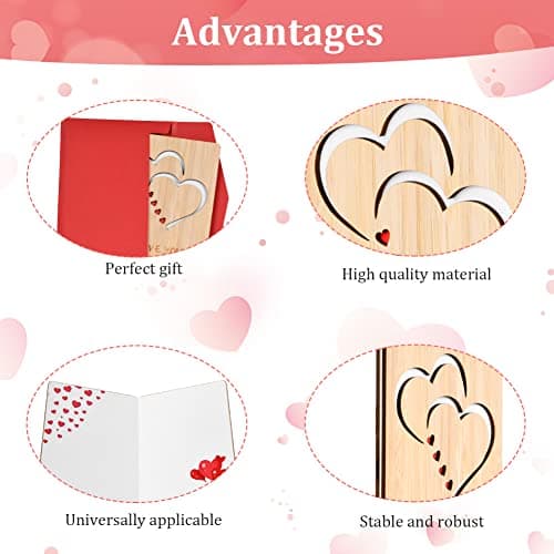 Vicloon Carte de Voeux en Bois, Carte Cadeau, Carte de Voeux en Bois avec Enveloppes pour les Anniversaires la Saint-Valentin les Mariages la Fête des Mères et les Occasions Spéciales (Double Coeur)