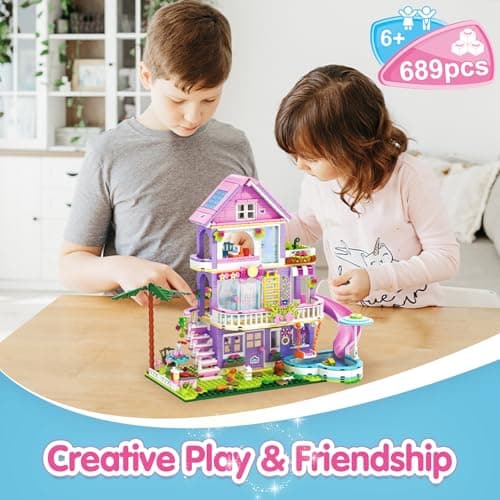 Sitodier Jouet de construction pour filles, 689 pièces Blocs de construction de maison de villa de jardin pour Enfants de 6+ ans, Kit de construction de chalet de vacances pour enfants 6 7 8 9 10+ ans