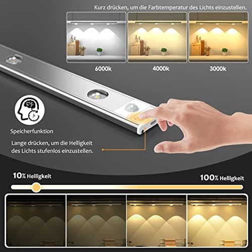 OUILA 30cm Lampe de Placard à Détecteur de Mouvement, Dimmable Rechargeable USB Sans Fil LED Lamp 3000K-6000K Éclairage étude Cuisine Veilleuse Armoire Escalier Couloir Lampe