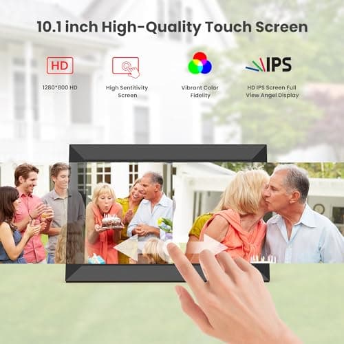 Frameo Cadre Photo Numérique WiFi 10,1 Pouces avec Mémoire Intégrée de 32 Go, Écran Tactile HD 1280x800 IPS pour Partager Photos et Vidéos, Support Multilingue, Rotation Automatique, Montage Mural