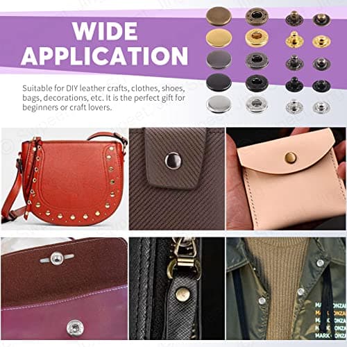 Swpeet Lot de 60 boutons-pression en cuir de 12,5 mm et pince perforatrice avec 4 outils de fixation, boutons pression en cuir, boutons pression en métal