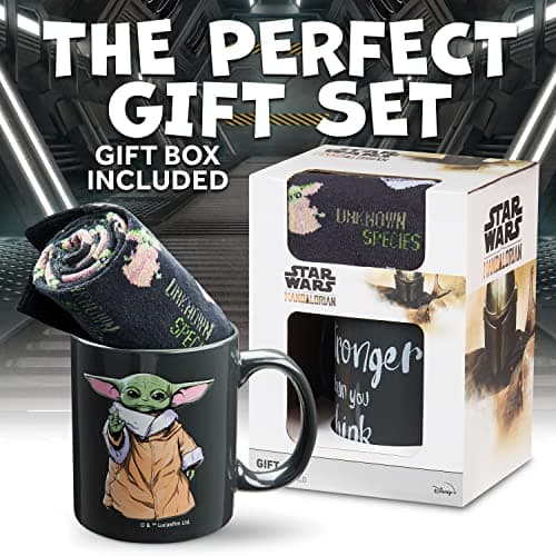 Disney The Mandalorian Mug Baby Yoda Star Wars Cadeau Homme Mug et Chaussettes (Yoda Noir Aop)
