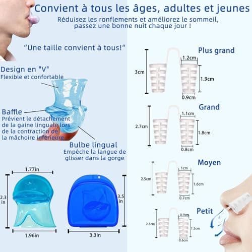 Anti Ronflement Anti Ronflement Efficace Puissant Ecarteur Nasal Anti Ronflement et Langue en Silicone Dilatateur Nasal ApnÉE Du Sommeil Orthese Anti Ronflement Dispositifs Anti Ronflement Sport