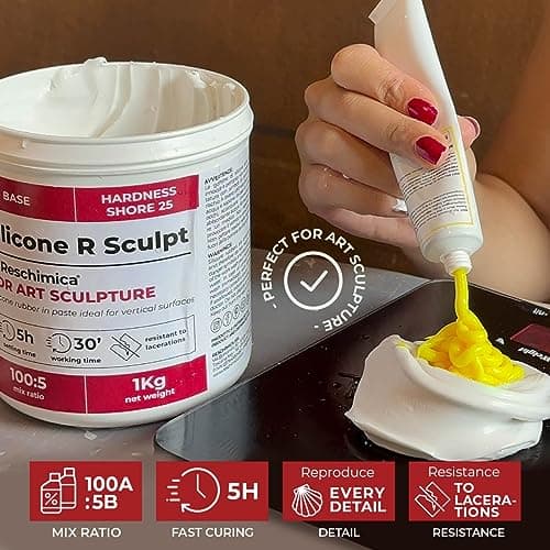 Caoutchouc de Silicone pour sculpteurs R Sculpt, à Deux Composants et Facile à Utiliser, Copie Tous Les détails Fins et est Compatible avec Les résines, Le plâtre, Le béton et d'autre (3 kg)