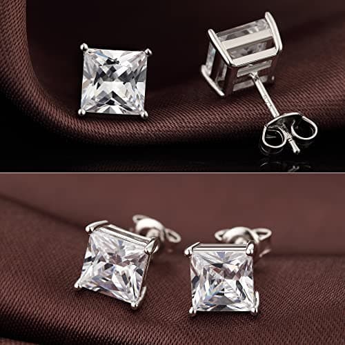 Boucles d'Oreilles Diamant Homme,Boucles d'Oreilles Argent Homme Carré,Boucles d'Oreilles Diamant Carré,Boucles d'Oreilles Zircone Cubique Carré Argent Sterling Boucles Doreille Homme