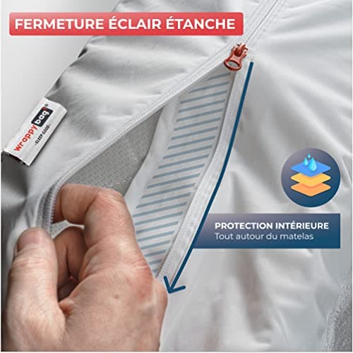 WRAPPYBAG Housse de Matelas Imperméable – Housse Intégrale Anti-Punaise de Lit & Acarien – Alèse Protège Matelas sans Traitement Chimique – Surface Coton Doux & Confortable – 14 Tailles Disponibles