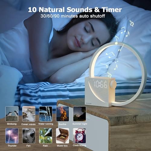 Lampe de chevet Touch Dimmable avec fonction de charge USB, Lampe de chevet LED avec réveil, Lumière Wake Up avec deux alarmes 3 niveaux de luminosité et 10 sons naturels pour chambre à coucher salon