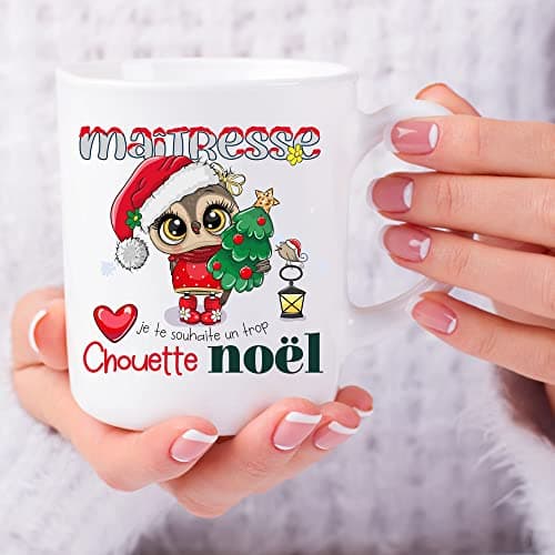 ÉNJA Création Cadeau NOËL - Mug Maîtresse. MAÎTRESSE/Tasse – Joyeux Noël - Cadeau fêtes de fin d'année personnalisé. Cadeau original. Céramique haute qualité 11oz - 320 ML (MAÎTRESSE)