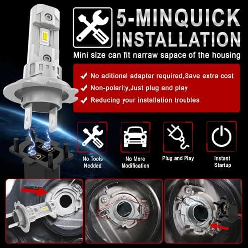 H7 LED , H7 LED 20000LM 80W 6500K Lumière Blanche Forte , Kit De Conversion Halogène, Ampoule De Phare pour 12V Voiture Ou Moto, 2 Ampoules