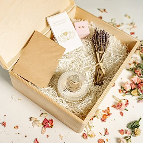 Creative Deco Personnalisé Première Communion Confirmation Cadeau Boite | Boîte à Souvenirs en Bois pour Garçon et Fille | Personnalisés - Calice et Prière du Chapelet | Personnalisable Idée Coffret