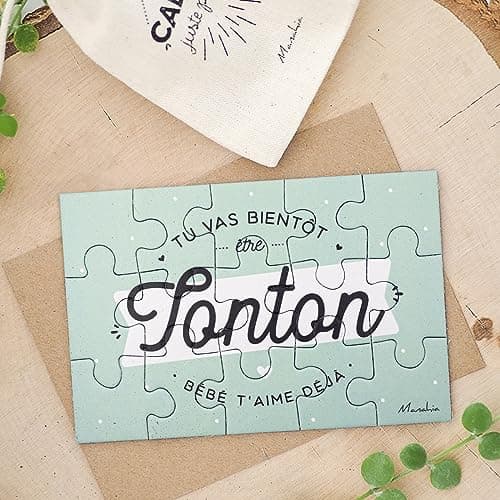 Manahia Puzzle Tonton - Annonce Grossesse - Tu Vas bientôt être Tonton, bébé t'aime déjà - 15 pièces avec Pochon Coton - Futur Oncle - Futur Tonton - Future Tata - Annonce Naissance Tonton