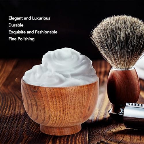 Sonew Bol de Rasage en Bois, Tasse de Savon à Large Bouche, Bol de Crème Moussante pour Barbe, Outil de Nettoyage du Visage pour Hommes et Pères