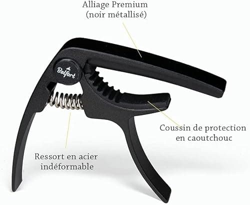 BELFORT® QuickPitch Capodastre original pour guitare + 3 médiators + eBook gratuit ☆ Facile à utiliser ☆ Capo pour guitare – Guitare folk, guitare acoustique, guitare de concert, guitare électrique et