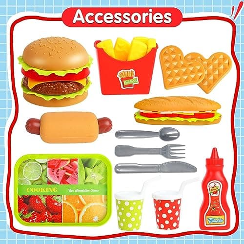 DERAYEE Hamburger Jouet,Un Groupe Nourriture Jouet Enfant Dinette Enfant Aliments Dinette Enfant pour Garcon Fille, Cadeau Éducatif