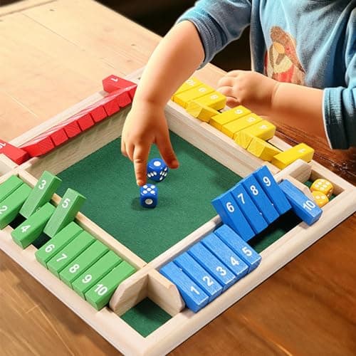 KSBBHDS 1 jeu de jeux dans une boîte fermée, jeux de société en bois, jouets pour 4 joueurs, jeux de chiffres colorés, jeux amusants sur quatre côtés, jeux pour adultes et enfants