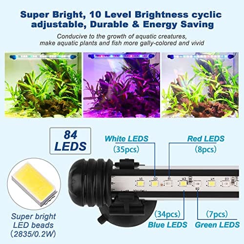 BELLALICHT LED Timer éclairage d'aquarium - Lampe d'aquarium [lumière blanche RVB] avec minuterie intégrée, variateur 10 niveaux de luminosité IP67 étanche Light pour réservoir de poissons plante