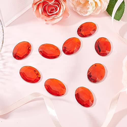FINGERINSPIRE 30pcs 40x30mm Dos Plat Ovale Acrylique Strass Rouge Auto-Adhésif Bijoux Grand Ovale Dos Plat Plastique Gemmes Embellissements Coller Sur Bijoux pour Costume Faire Cosplay Artisanat