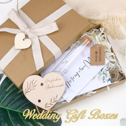 LPZMPZ Cadeaux de Mariage pour Couple de Mariés Argent Cadeau de Mariage Carte de Mariage Cadeau d'argent avec Carte de Vœux, Cœur en Bois, Ruban, Raphia, Tube à Essai, Emballage Cadeau