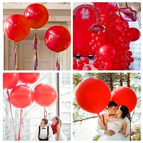 XXL Latex Ballons Rouge,36 Pouces Grand Ballon 90cm,10 Pièces Rouge Grand Ballons Ronds,Gonflable Géants Ballons pour Anniversaire,Mariage,Halloween,Noël, Evénements Fête Décorations