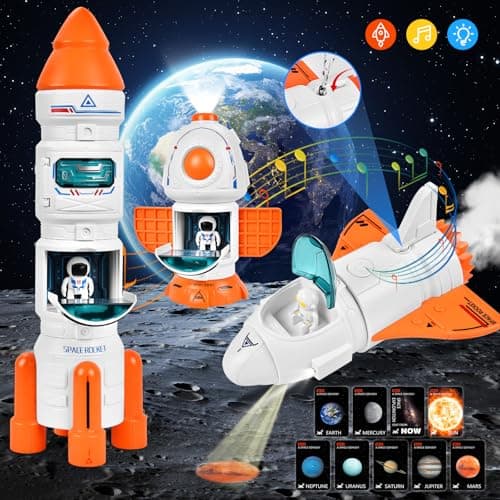 Aragallant Fusée Jouet Espace, Fusée Spatiale Jouet, Navette Spatiale Espace Jouet, Space Shuttle Kit avec Effets Sonores et Lumineux, Astronautes, Satellite, Jouet Construction éducatif pour Enfants