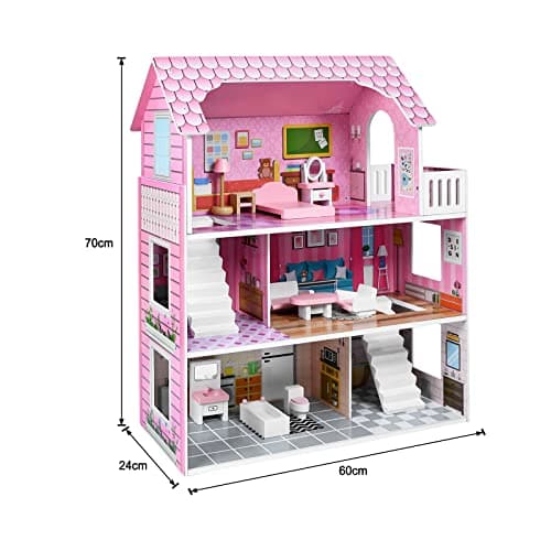 VA-Cerulean Maison de poupée en bois avec meubles, kit de jeu princesse villa de poupée, simulation rose, maison de poupée pour enfants à partir de 3 ans, jeu de puzzle, scénario (type A)