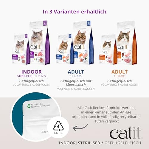Catit Recettes Croquettes pour Chats, à la Volaille, pour Chats Adultes Vivant à la Maison, Stérilisés ou Peu Actifs, Aliment Complet, 2 kg, Aide à Réduire la Mauvaise Odeur des Selles