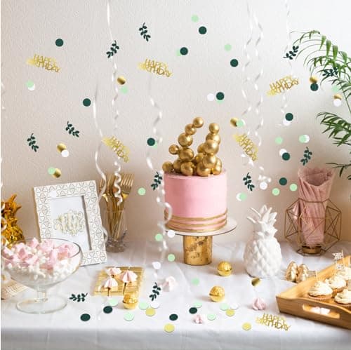 ZYNERY 500 Pièces Confettis Anniversaire, Confettis Pour Decoration de Table, Confettis Anniversaire Verts et Dorés, HAPPY BIRTHDAY Confettis pour Deco Table
