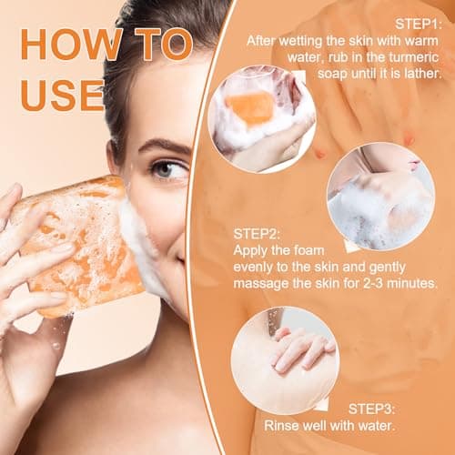 Savon Au Curcuma, Savon Exfoliant Au Curcuma, Savon Exfoliant Au Vurcuma Naturel, Barre de Savon Au Curcuma pour Le Visage et Le Corps, Nettoyage En Profondeur (2Savons)