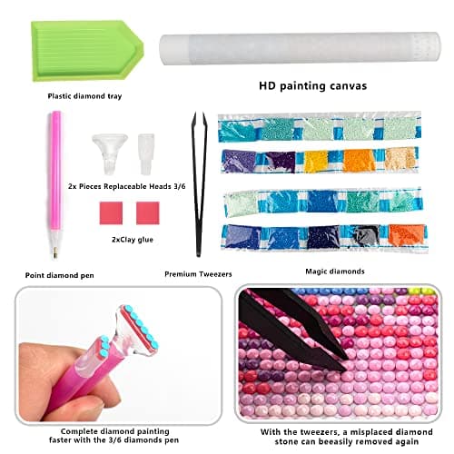 DCIDBEI 30x40CM 4 Pack Rond Peinture Diamants 5D Paysage Mer Rose, Diamond Painting Fenêtre Tableau Perle Diamant DIY,Décoration Murale/Cadeau Anniversaire Fête Fille Soeur Adultes Loisirs Creatif