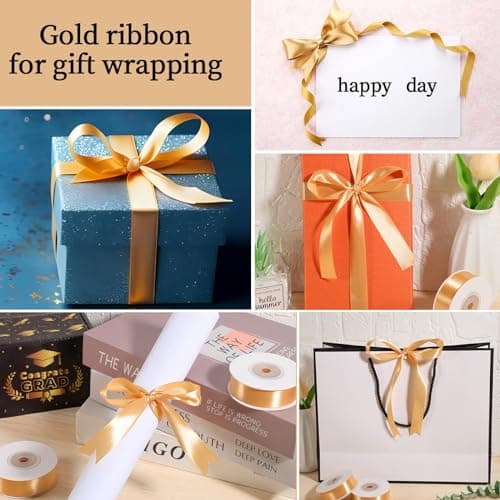 2 Rouleaux Ruban Doré, 2cm X 22m Ruban Satin Or Ruban Mariage Ruban Cadeau pour Emballage Cadeau Bouquet Gâteau Décoration Mariage Fête