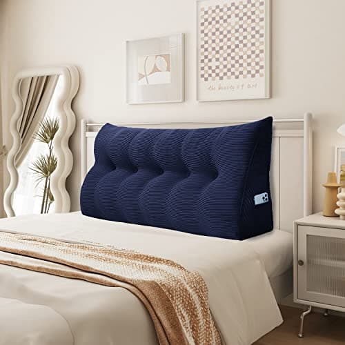Johnear Coussin de Lecture pour lit ou canapé, Traversin Gros Coussin Dossier Corduroy,Oreiller Triangulaire Coussin Coin, tête de lit,Coussin pour Lombaire Jambe, cale Dos Plage, Bleu foncé 160cm
