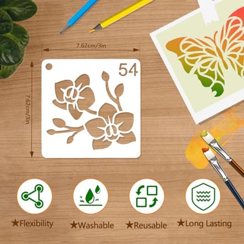 JSRQT 64 Pièces Petits Pochoirs pour Peinture, Modèles de Pochoirs à Thème Nature Fleur Papillon Oiseau, Pochoirs Dessin Peinture Réutilisables en Plastique pour DIY Scrapbook Bois Wall Decor, 3’’