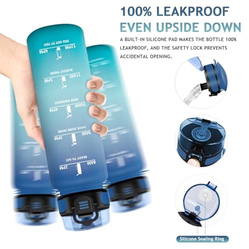 Vikaster Gourde de sport, Gourde 1l, sans BPA, Étanche & Réutilisable, Bouteille d'eau avec Marqueur de Temps et Filtre, Convient Pour la Enfant & Adulte, Gym, Yoga, Camping, Sport, Gourde Randonnée