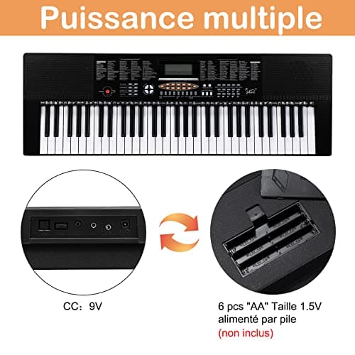 Alightup Piano à Clavier Électrique Portable 61 Touches avec Haut-Parleurs Intégrés Écran LED Casque Microphone Support de Partition
