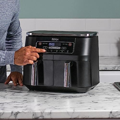 NINJA Foodi Dual Zone Airfryer Digital, 2 Tiroirs, 7,6L, 6-en-1, Sans huile, Air Fry, Max Crips, Rôtir, Cuire, Réchauffer, Déshydrater, Antiadhésif, Paniers lavables au lave-vaisselle, Noir AF300EU